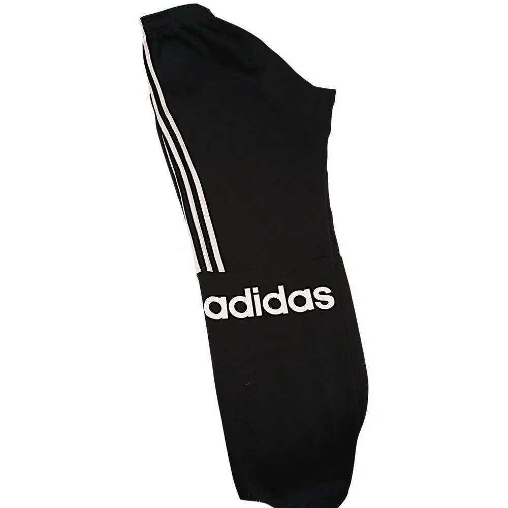 Adidas Essentials Linear Tapered Pants Joggers Mens XL Black White Stripes Logo